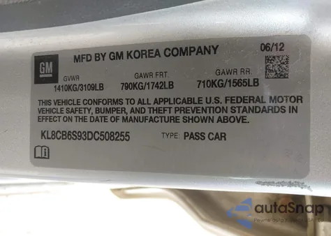 2013 Chevrolet Spark Ls Auto z USA, uszkodzony, nr VIN KL8CB6S93DC508255